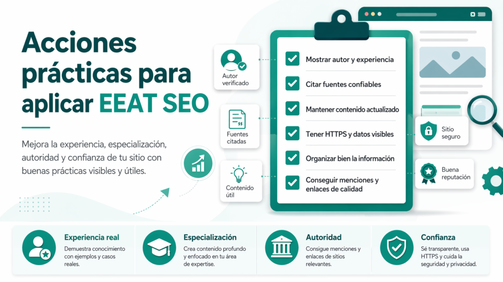 4 pilares de EEAT SEO ¿qué es y cómo influye en Google? 8 Acciones Prácticas Para Aplicar Eeat Seo En Un Sitio Web.